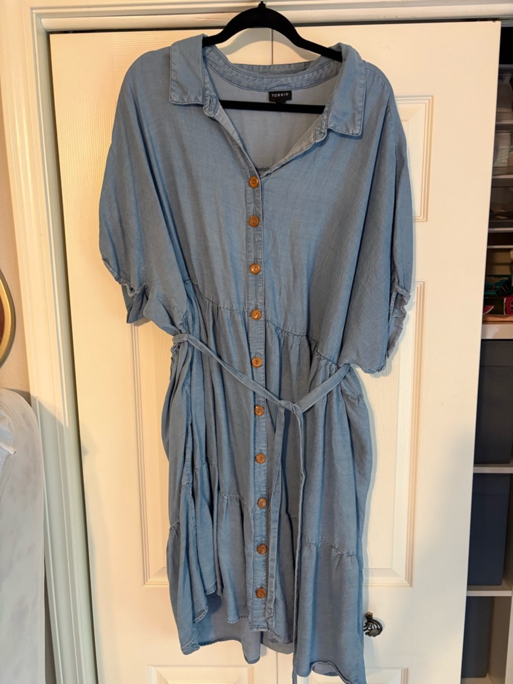 torrid Light Blue Button-Front Midi Shirt Dress with Tie